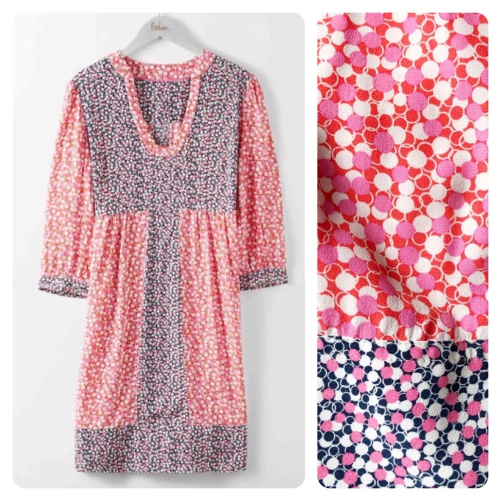 Boden Whimsical Polka Dot Bubbles Two Tone Shift Dress Viscose Pink Navy 12
